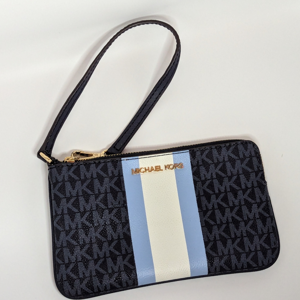 Michael Kors Navy Wristlet with Blue and White Stripe